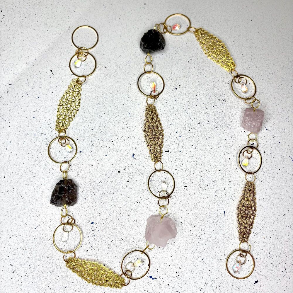 Raw Smoky Rose Quartz Gemstone Hanging Love Crystal Grounding Gold